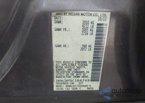 2014 Nissan Altima 2.5 Sv из США, поврежденный, VIN 1N4AL3AP3EC164749